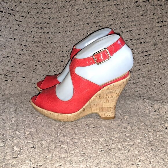 FRANCESCO MORICHETTI-Platform Wedge Sandal-Red Patent Leather-Sz 36-Excellent - Picture 2 of 7